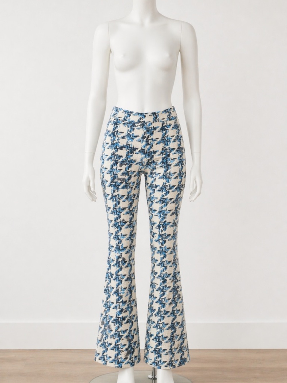 Avenue Montaigne Blue & White Houndstooth Flare Pants size 4